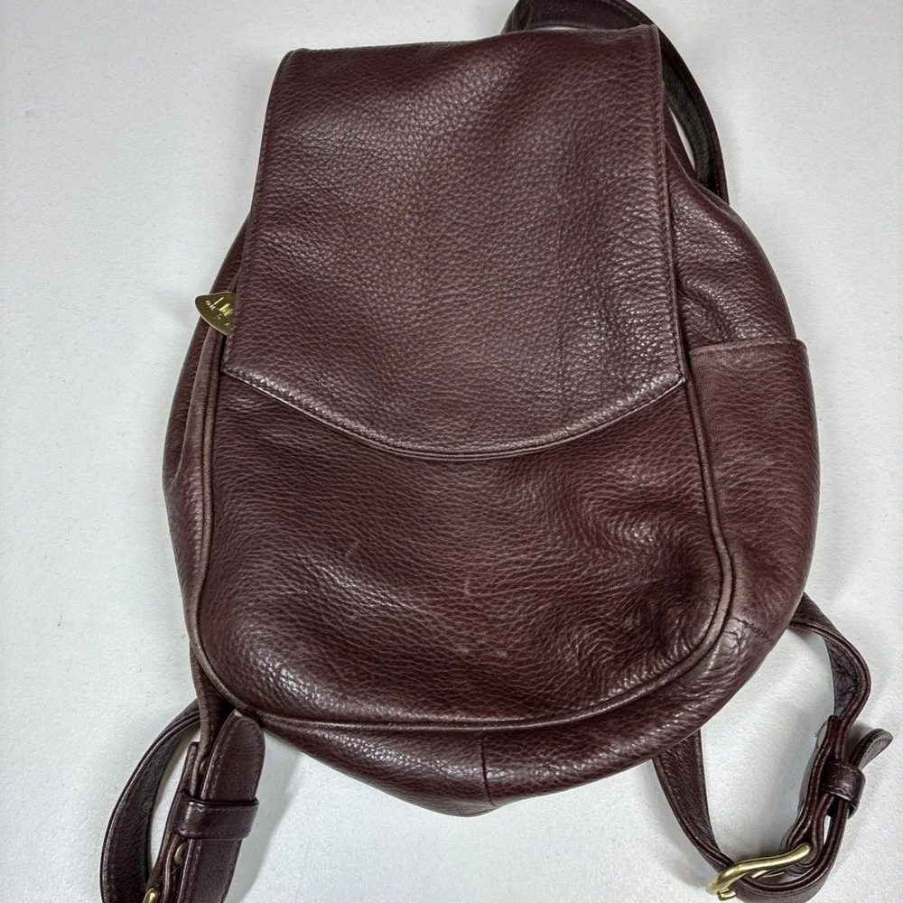 Vintage Libaire Pebbled‎ Brown Leather Backpack Adjsutable Flap Y2K Soft 10x14